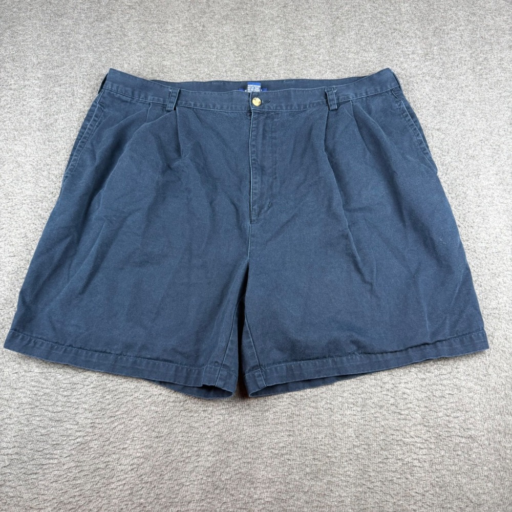 IZOD Pleated Chino Shorts Men's 42 Navy Blue 100% Cotton Twill Casual‎ Golf